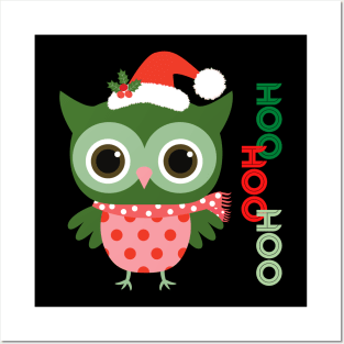 Hoo Hoo Hoo Owl Christmas Holiday Santa Posters and Art